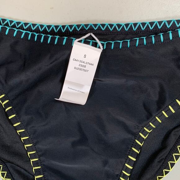 NWT Cupshe Black w/ Blue and Yellow Contrast Stitch Classic Bikini Bottoms Sz S - Picture 5 of 6